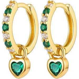 Kal-Boucles D'oreilles Femme Or Pendantes En Forme De Coeur Creoles Avec Cristal De Zircone Cubique Plaqu&eacute; Or Boucle D'oreille Hypoallerg&eacute;nique 925 Argent Earings - Neuf