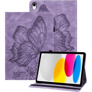 Kal-Coque Ipad 10ème Génération 10.9 Pouces 2022 Papillon En Relief Etui En Cuir Pu Portefeuille Porte-Stylo Tablette Housse De Protection Pour Ipad 11 Pouces(A16) 2025 Violet - Neuf