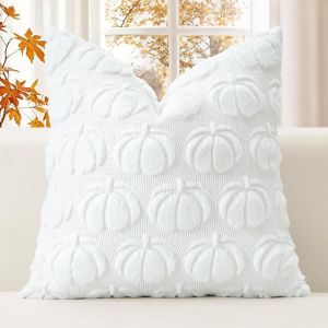 Slep-Automne Housses De Coussins 50x50cm Citrouille Décoratif Taie D'oreiller En Fausse Fourrure Douce Et Moelleuse Doux Decoration Pour Maison Salon Chambre Canapé Décoration (Blanc) - Neuf