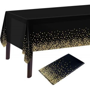 Sjzg-2pcs Nappe &Agrave; Pois Noir Et Or Couverture De Table Noir Et Or 137 X 274 Cm Couverture De Table Rectangle En Plastique Pour D&eacute;corations De Table D'anniversaire Noir Et Or - Neuf