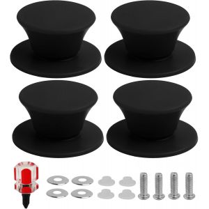 Jexnovashop-Lot De 4 Poign&eacute;es De Couvercle Casserole En Silicone, Boutons De Rechange Universels R&eacute;sistants &Agrave; La Chaleur Sans Bpa Avec, Vis Et Joints En Acier Inoxydable (Noir) - Neuf