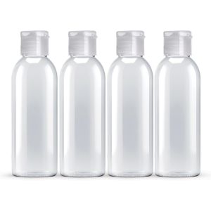 Mevronisshop-Lot De 4 Bouteilles De Voyage En Plastique Transparent De 100 Ml, Durables, Solides, Recyclables, Sans Bpa, Vides Rechargeables Avec Bouchon &Agrave; Rabat Anti-Fuite Pour Articles De Toilette - Neuf