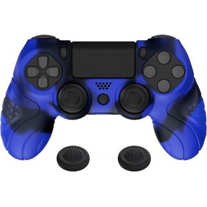 Protection Manette Pour Ps4,Coque Manette Pour Ps4 Pro,Coque En Silicone Pour Ps4 Slim,Housse Manette Ergonomique Avec Capuchon Joystick Pour Ps4-Bleu & Noir(Guardian Edition) - Neuf