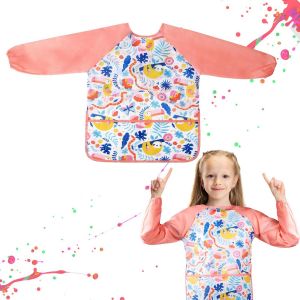KALANKA-Tablier Peinture Enfant Blouse Manches Longues Imperméable avec 3 Poches pour l'École Activités Peinture Cuisine Nourrissage pour Enfant de 90 à 110cm - Neuf