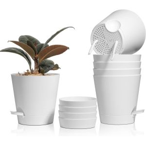 6 Pcs Pots De Fleurs En Plastique Blanc 14 Cm D'auto-Arrosant,Pot De Fleur De Syst&egrave;me D'arrosage Convient Aux Jardins De Balcon Int&eacute;rieurs Et Ext&eacute;rieurs - Neuf