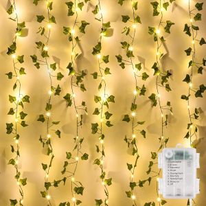 JGD-Guirlande Lumineuse avec Feuilles, Cha&icirc;ne Lumineuse de Lierre10m, Guirlande Lierre Lumineuse 100 LEDS, Plantes Artificielles Guirlande Lumineuse &agrave; LED, pour Lnt&eacute;rieur, Mariage, Bureau - Neuf