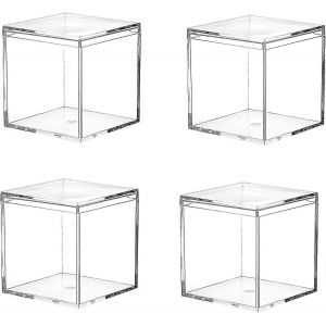 Dhrs Clear Acrylic Plastic Square Cube, 4 Paquets Petits R&eacute;cipients En Plastique Carr&eacute; Cube Avec Couvercle St - Neuf