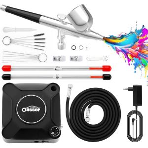Mevronisshop-Kit Aerographe Avec Compresseur Aerographe Double Action 36 Psi Buse 0,2 0,3 0,5 Mm Pour Nail, Peinture, Modelisme, Tatouage, Maquillage, G&acirc;teaux, Noir - Neuf