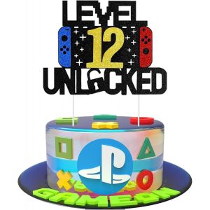 Eryi-Décoration Gâteau Anniversaire Jeux Vidéo, Cake Topper 12 Ans, Décorations Gaming Thème Console De Jeu À Paillettes, Toppers Cupcake Fête 12e Enfant - Neuf