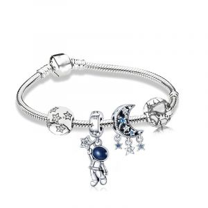 Bracelet Exquis Astronaute Terre Dames Bijoux Cadeau Plaqu&eacute; Argent Gland Lune &Eacute;toile Perle Bracelet (20 Cm) - Neuf