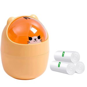 Teppd-Mini Poubelle Créative De Comptoir Avec 5 Rouleaux De Sacs Poubelle, Jolie Corbeille De Bureau Avec Couvercle À Rabat, Bac De Rangement En Plastique Pour Chambre À Coucher, Salle De Bain, Cuisi - Neuf