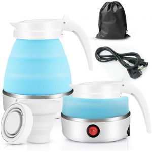 Bouilloire Pliable Pliable 600Ml, Bouilloire Camping Mini Bouilloire De Voyage, Bouilloire En Silicone Avec 2 Gobelets Pliants, Electrique, Petite, Pour Camping, Voyage, Ext&eacute;rieur - Neuf