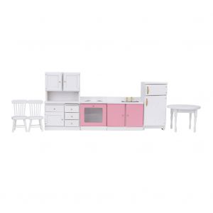 Ensemble De Salle A Manger Miniature Pour Maison De Poupee, Table A Manger, Chaises, Meubles En Bois Avec Refrigerateur - Neuf