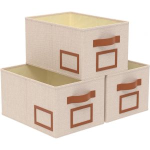 KALANKA-Lot de 3 Boîte de Rangement en Tissu, 38 x 26 x 20 cm, Panie Rectangulaire Pliable, Caisse avec Poignées, Sac pour Vêtements, Livres (Beige) - Neuf