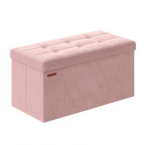 Banc de Rangement, Pouf Pliable, 38 x 76 x 38 cm, Bout de Lit, Repose-Pieds, Coffre de Rangement, Charge jusqu'&agrave; 300 kg, pour Salon, Chambre, Entr&eacute;e, Rose Bonbon - Neuf