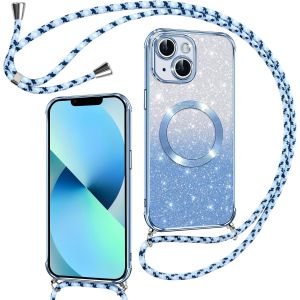 LORANKA-Couqe Magn&eacute;tique pour iPhone 13 Con Cordon, Compatible avec MagSafe, Brillant Glitter Paillet&eacute; Antichoc Durable R&eacute;sistante Etui Housse pour iPhone 13 Anti-Poussi&egrave;re Soft TPU Bumper, Bleu - Neuf