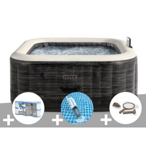 Kit spa gonflable Intex PureSpa Ardoise carr&eacute; Bulles 6 places + 6 filtres + Aspirateur + Kit d'entretien - Neuf