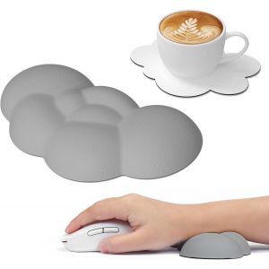 Souris Nuage Repose-Poignet Avec Sous-Verre, Repose-Poignet Clavier Ergonomique En Mousse &Agrave; M&eacute;moire Avec Massage, Support De Repos De Paume Pour Ordinateur Portable,Jeu, Bureau-Gris - Neuf
