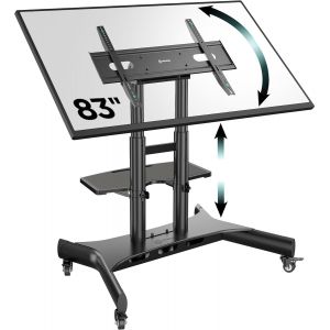 MEVRONISSHOP-Support TV roulettes pour 50-83 Pouces Ecran & Panneau Interactif, Support TV sur Pied avec roulettes Poids de 70 kg, VESA 100x100-800x500, Chariot Tele Inclinable Noir TS1380-B - Neuf