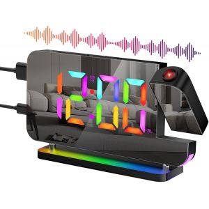 ERYI-Réveil Miroir Led Projection Numérique - Projecteur 6 Luminosité, Surface Miroir, Mode Snooze, 180° Rotation, Réglage 12/24H, Chargeur Usb Noir - Neuf