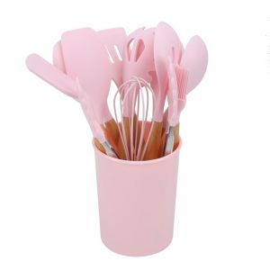 Hjlian Lot De 11 Spatules De Cuisine Antiadhesives En Silicone Resistant A La Chaleur Avec Manche En Bois - Neuf