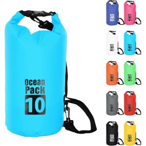 KALANKA-10L Sac étanche Polyvalent, 2L/5L/10L/15L/20L/30L Bleu Ciel Waterproof Dry Bag avec Longue Bandoulière Réglable Sac à Dos Confort Imperméable pour Bateau/Kayak/Pêche/Rafting/Natation/Camping/ - Neuf