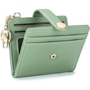 Femmes Slim Wallet (Vert), PU Leather Bifold Titulaire de la Carte avec porte-clés RFID Blocage Bifold Titulaire de Carte de Crédit, fermeture à Glissière Poche de Pièce de monnaie, l'ID de Fenêtre et porte-Clés - Neuf