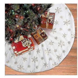 Jupe de sapin de No&euml;l en fausse fourrure de luxe avec flocons de neige - D&eacute;corations de No&euml;l B - Neuf