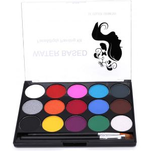 KALANKA-Body Painting Kit de peinture pour le visage, Palette professionnelle non toxique de 15 couleurs lavable avec brosse pour enfants pour spectacle d'art Halloween Party Colsplay Maquillage - Neuf