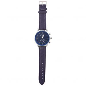 Montre &Eacute;lectronique Analogique Homme &Agrave; La Mode Bracelet En Alliage Pu Bo&icirc;tier Rond (Cadran Bleu) - Neuf