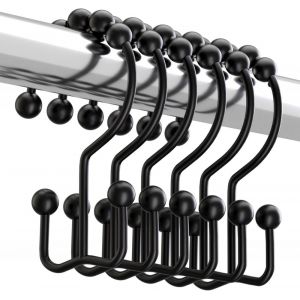 Lot de 12 crochets de rideau de douche (noirs), crochets de douche à double glissement en métal résistant à la rouille pour tringles de douche et rideaux de salle de bain - Neuf