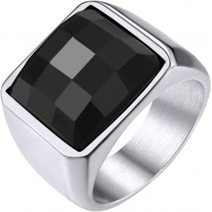 Tianyi-Jewelry Bague Solitaire Homme En Acier Inoxydable/Plaqué Or, Chevalière Avec Pierre Bleue/Noire En Cristal, 8 Tailles Disponibles - Neuf