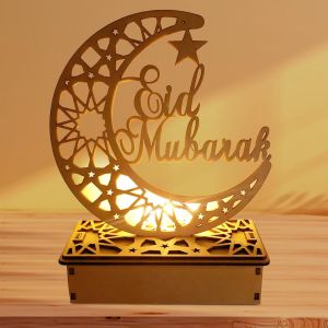 D&eacute;coration De Table En Bois Ramadan - 1 Pi&egrave;ce Eid Mubarak - D&eacute;coration De Table - Lune Et &Eacute;toile - Veilleuse Led Ramadan - Lampe Mubarak Diy Pour La Maison, Le Bureau, La D&eacute;coration Du Ramadan - - Neuf