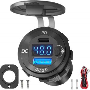 Haute Tension Prise Usb 12v 24v 36v 48v 60v Aluminium Prise Chargeur Voiture, Pd 30w Usb C Qc 36w Port Usb Voiture Adaptateur Allume-Cigare &Eacute;tanche Diy Kit Avec Interrupteur Pour Camion Batea, Etc - Neuf