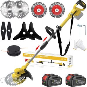 MEVRONISSHOP-D&eacute;broussailleuse &agrave; Batterie, Coupe Bordure sans Fil 4 en 1, avec 2 Batteries 4.0 Ah, Brosse D&eacute;sherbage, Poign&eacute;e R&eacute;glable, T&ecirc;te Pivotante 90&deg;, Diam&egrave;tre de Coupe : 25 cm, pour Jardin &Eacute;laga - Neuf