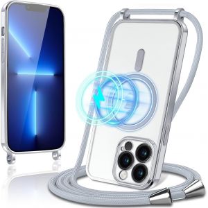 Eryi-Collier Magnétique Coque Avec Cordon Pour Iphone 13 Pro Max, Transparent Réglable Étui Chain Chaine Housse De Souple Silicone Antichoc Etui Bandouliere Laniere Pour Iphone 13 Pro Max-Blanc - Neuf