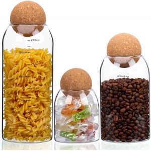 Letnerny-Lot De 3 Bocaux En Verre Avec Couvercle En Liège - 3 Tailles De Pots À Épices - Bocal De Conservation Alimentaire - Boite Hermétique De Rangement Cuisine - Pot A Epices - Neuf