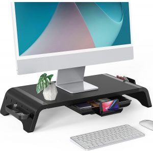 TUHU-Réhausseur D'Écran En Bois,Support De Moniteur Pré-Montage,Support D'Ordinateur Portable,Pc,Tv,Imprimante - Avec Accessoires De Rangement,52X23,5X8,9Cm - Neuf
