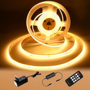 Ruban Led Cob 2m,Bande Led Blanc Chaud 2700k,Bande Led Cob Dimmable 24v,Cri92,Largeur 8mm,Avec T&eacute;l&eacute;commande Et Alimentation,Pour La D&eacute;coration,Maison,Cuisine,Miroir - Neuf