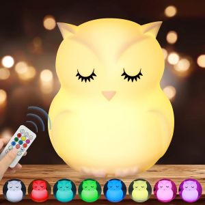 Veilleuse Mignonne En Forme De Chouette Pour Enfants, 9 Couleurs Changeantes, Avec T&eacute;l&eacute;commande, Rechargeable, Portable, Pour Chambre D'enfant, Fille, Cadeau De D&eacute;coration De Chambre Kawaii - Neuf