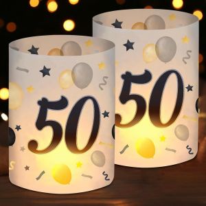Kalanka-12 Photophore Décoration De Table 50e Anniversaire,50e Anniversaire Mariage Anniversaire Décoration Homme Femme,Happy Birthday Décoration De Table Convient Pour Bougies À Chauffe-Plat Ou Boug - Neuf