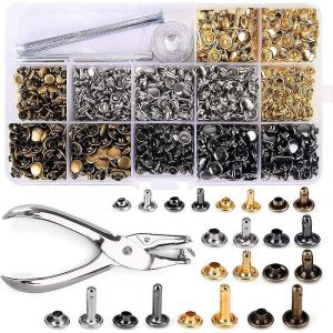 Ensemble De Rivets En Cuir, 3 Tailles, Double Rivet, Goujons Tubulaires En Métal, Avec 3 Outils De Fixation Et Pince Perforatrice Pour Le Bricolage Du Cuir, Rivets 4 Couleurs (360 Pièces) - Neuf