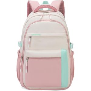 KALSC-Sac À Dos Fille Scolaire,Cartable Adolescent Collège Imperméable,Sac Ecole Lycée Fille Avec Poche Antivol,Grande Capacité Pour 15.6"" Ordinateur-Rose - Neuf