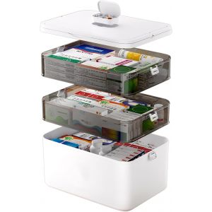 Ulteronixshop-Bo&icirc;te de rangement pour m&eacute;dicaments &agrave; 3 &eacute;tages, Organisateur de trousse de m&eacute;dicaments, Bo&icirc;te de rangement pour m&eacute;dicaments avec couvercle, Coffre d'urgence familial, Bo&icirc;te de m&eacute;dicamen - Neuf