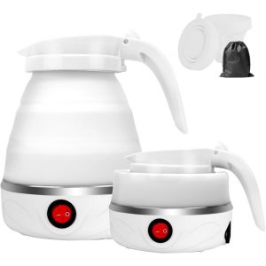 Lomug Bouilloire Pliable En Silicone 600 Ml Petite Bouilloire Électrique Portable De Camping Kettle Mini Bouilloire De Voyage Avec 2 Gobelets Pliables Pour Camping Voyage Extérieur (Blanc) - Neuf