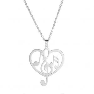 Notes De Musique Collier Pendentif Coeur Haut Et Bas - Acier Inoxydable Simple &Eacute;l&eacute;gant Charme Bijoux Professeur Cadeau - Neuf