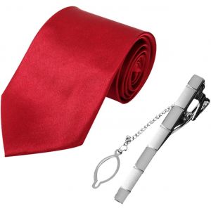 meimie-1 Morceau De Cravate En Soie Pour Hommes,1 Morceau De Pince À Cravate,Cravate D'Affaires,Vêtements De Cérémonie Pour Hommes,Adaptés Aux Festivals,Mariages Et Autres Occasions (Rouge) - Neuf
