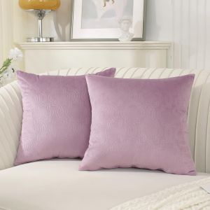 CAUC-Housse Coussin 45x45 en Velours Lot de 2 Taie d'oreiller pour Coussins Canapé/Lit Doux Resistant et Lavable Hypoallergénique Anti-Acariens avec Fermeture éclair Invisible, Violet Clair - Neuf