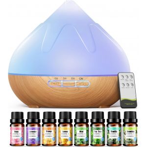 Jgd-Diffuseur D'huiles Essentielles 500 Ml, 8 X 10 Ml, Huiles Essentielles, T&eacute;l&eacute;commande, Led 14 Couleurs Avec 4 R&eacute;glages De Minuterie - Neuf