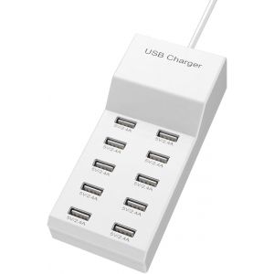 JGD-Station de charge USB &agrave; 10 ports, station de charge multi-ports pour smartphones, tablettes et autres appareils USB (blanc) - Neuf